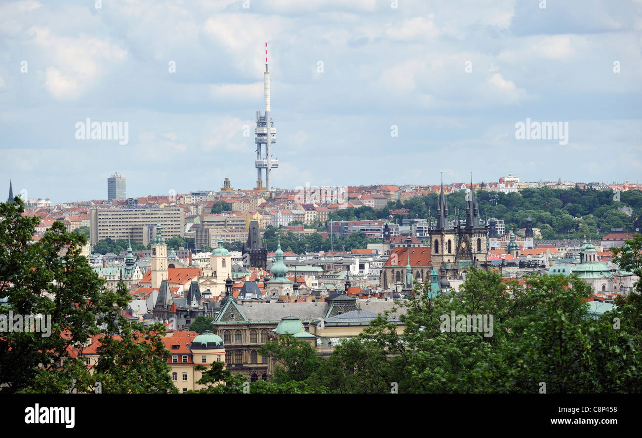 View from Prague Castle Gardens of Prague and the Zizkov TV Tower. Czech Republic Stock Photo