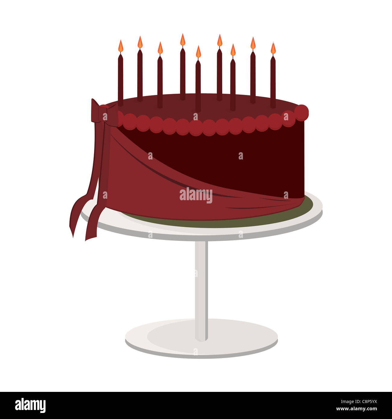 One layer chocolate birthday cake with lit candles Stock Photo - Alamy