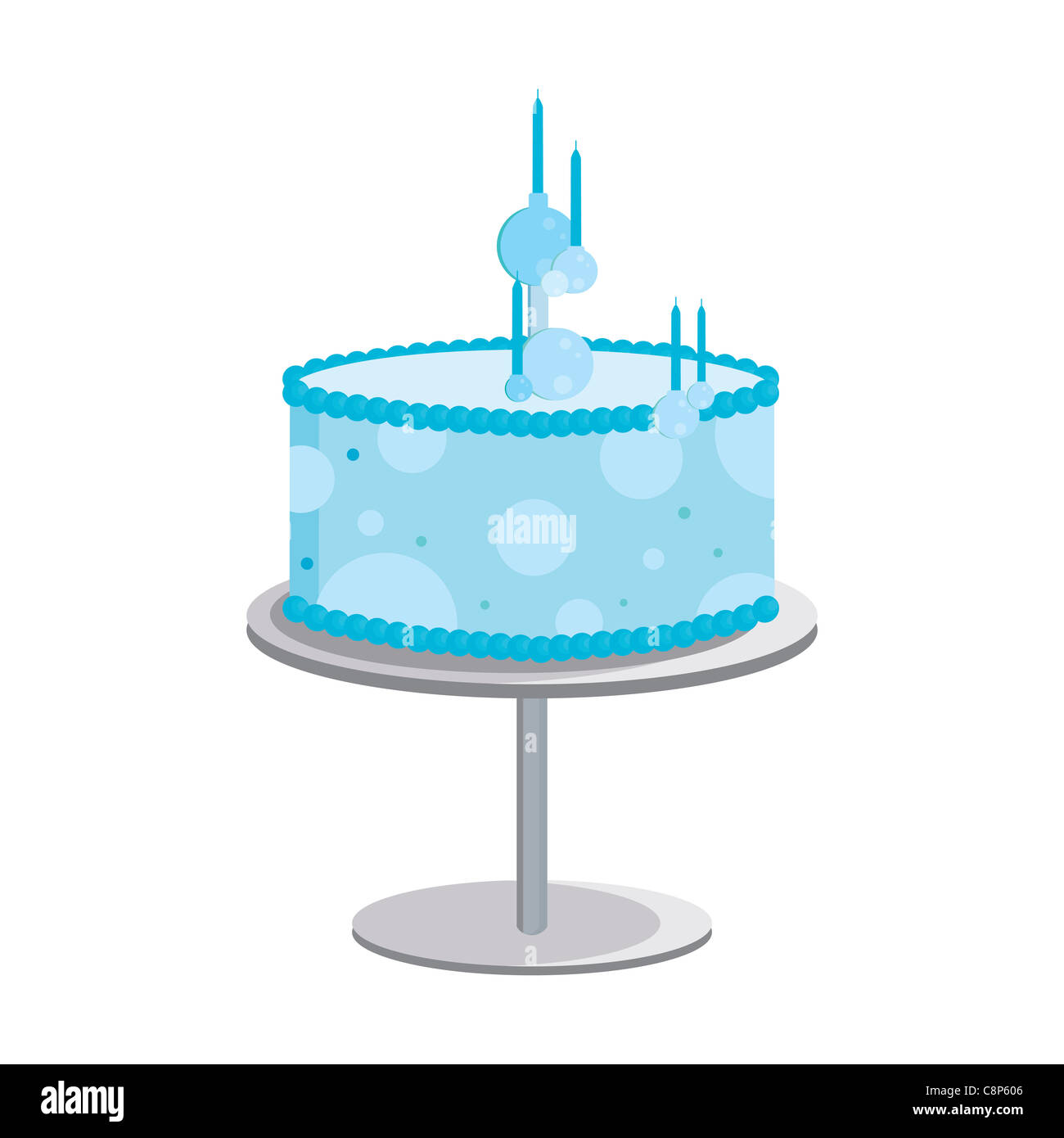 Blue unlit dot birthday cake with five candles Stock Photo Alamy