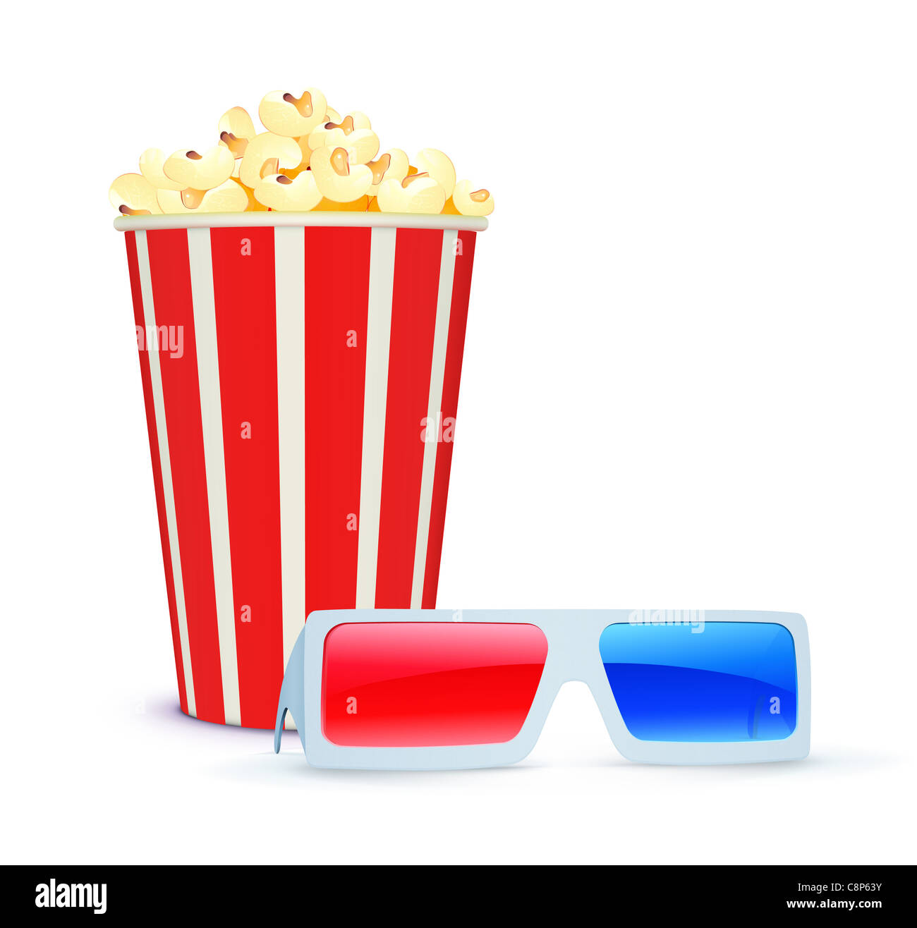 illustration of cinema background with 3D glasses and popcorn Stock Photo