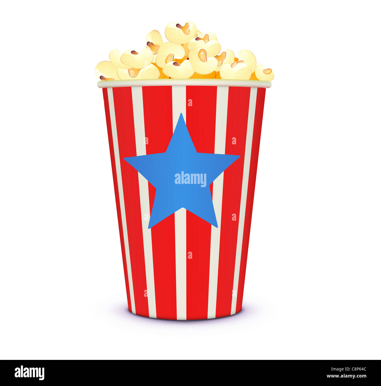 illustration of a classic cinema-style popcorn in a stripey box. Stock Photo