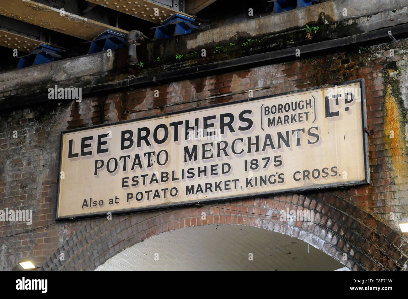 Lee Brothers Potato Merchants sign, Borough Market, London. Stock Photo