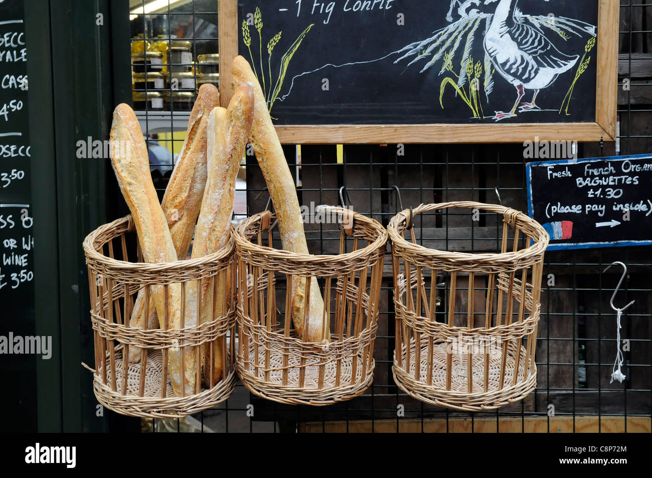 Bread baskets, Borough Market, London. Stock Photo