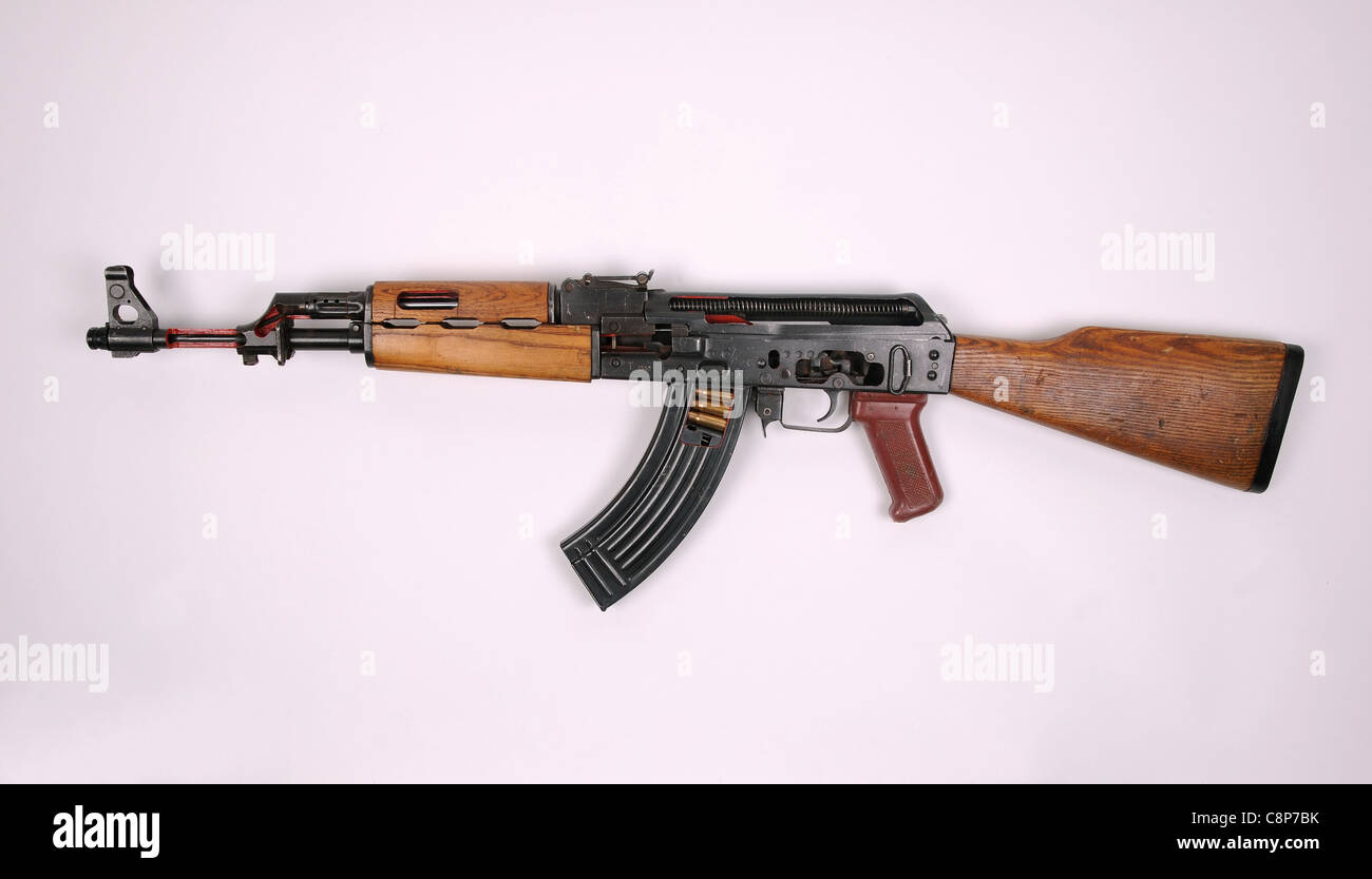 An armorer's cut away AK47 showing internal workings. This is an Iraqi Tabuk version of the Kalashnikov. Stock Photo