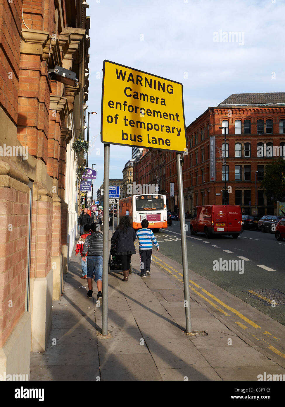 Bus lane warning sign in Manchester UK Stock Photo Alamy