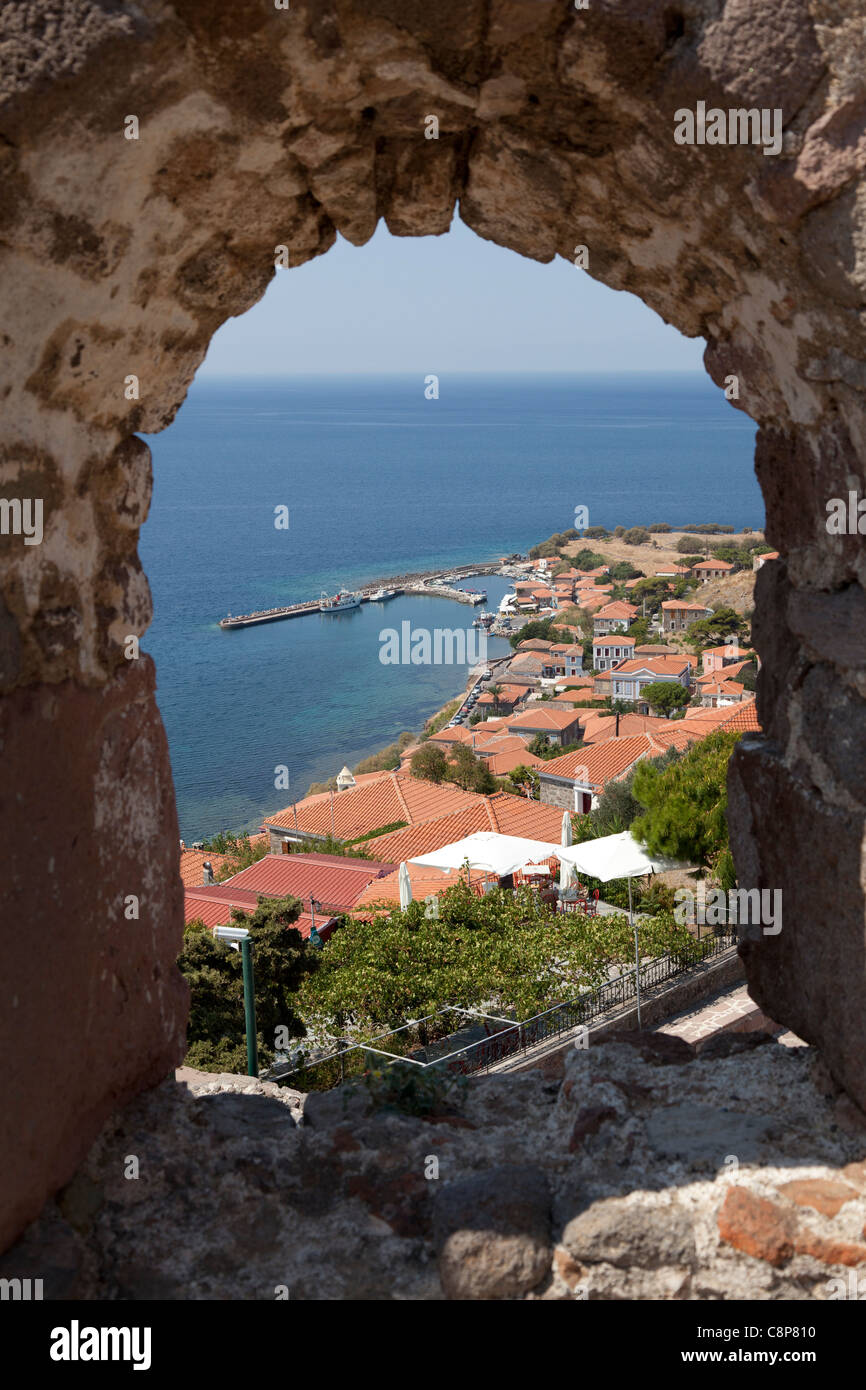 Castle and city of Mithymna , Lesbos, Greece Stock Photo