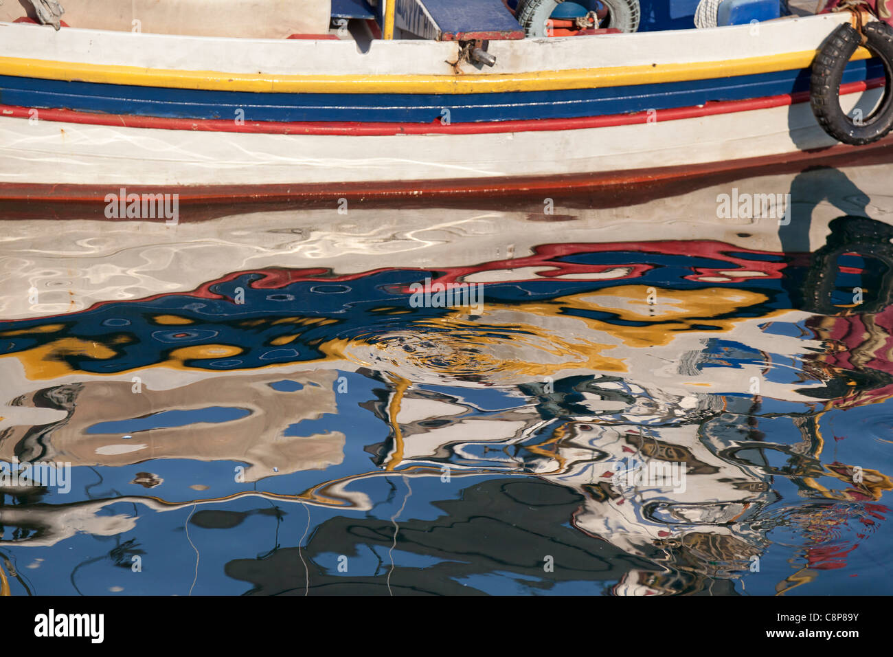 Coloured boat at the harbour of Mithymna, Lesbos , Greece Stock Photo