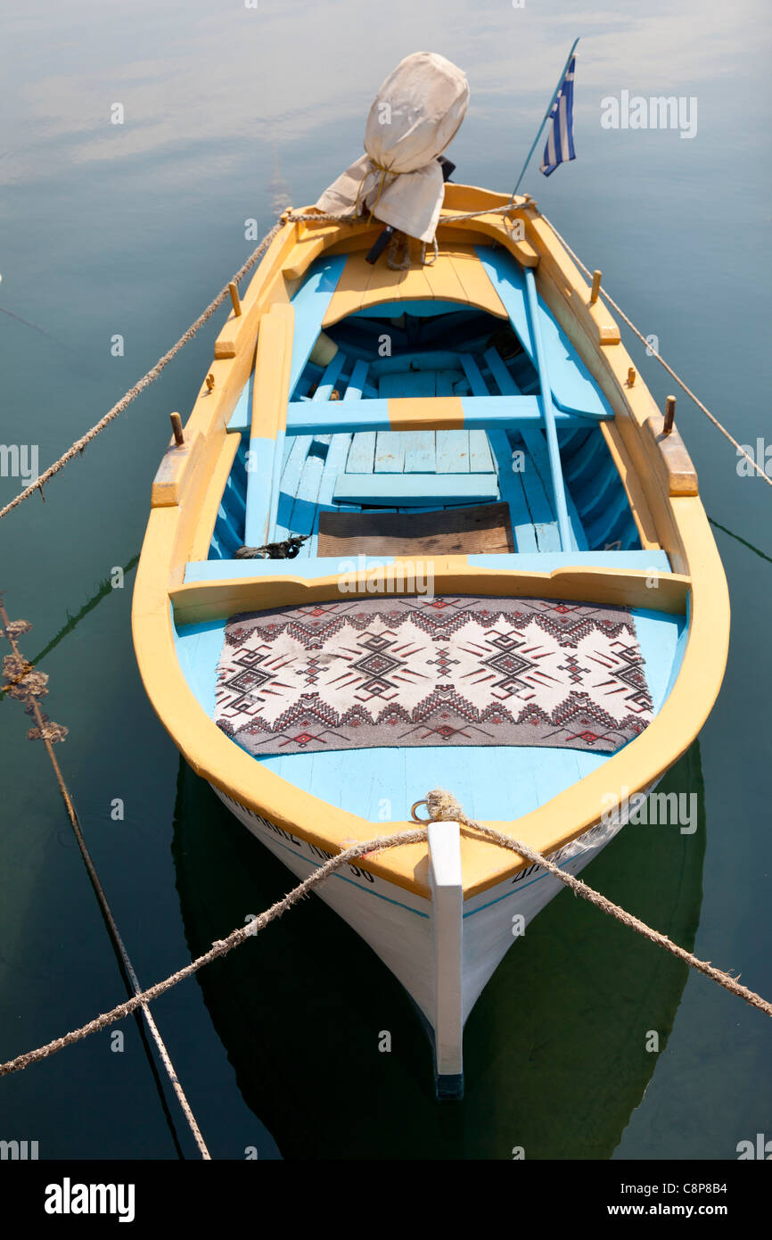 Coloured boat at the harbour of Mithymna, Lesbos , Greece Stock Photo