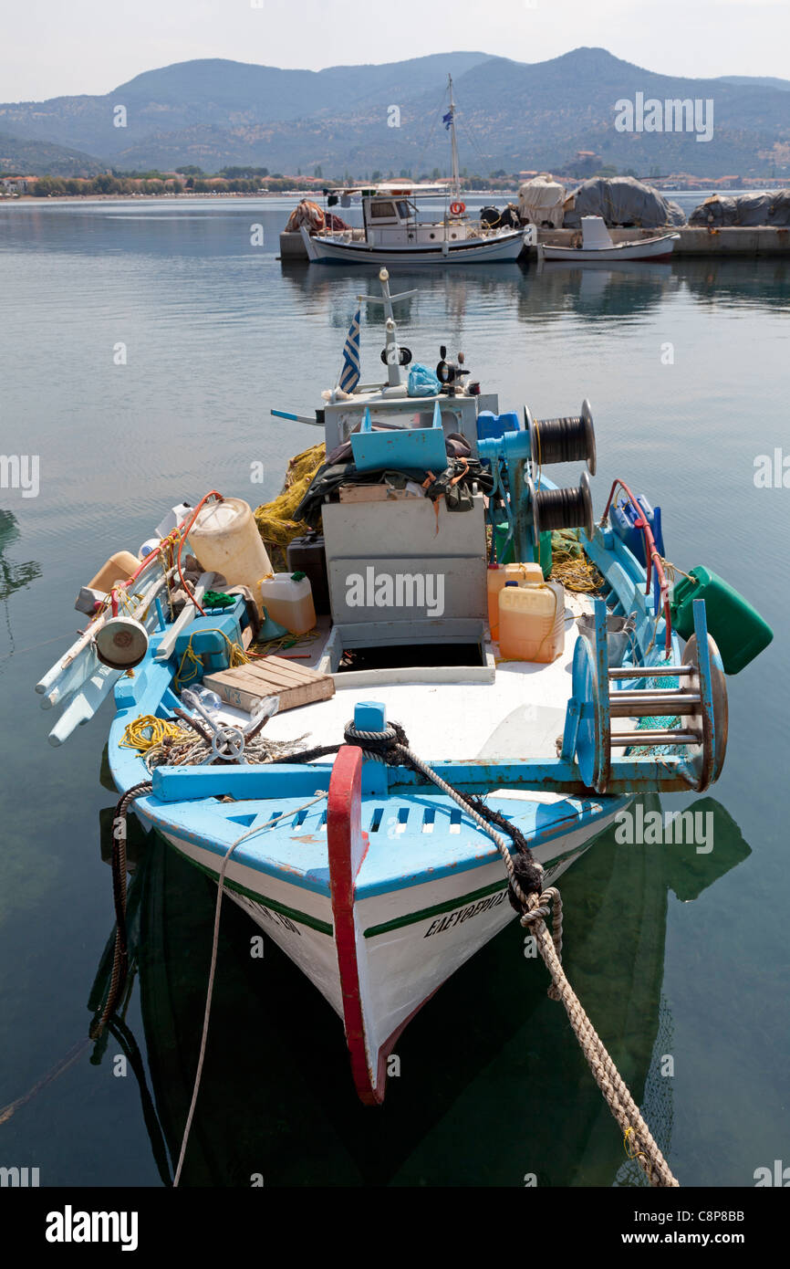 Coloured boat at the harbour of Mithymna, Lesbos , Greece Stock Photo