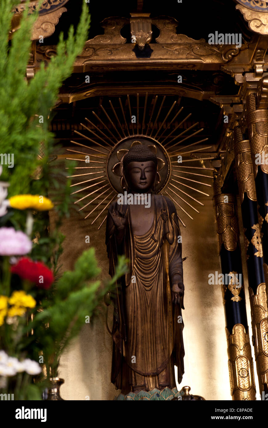 A Buddha statue inside Jokoji Temple of the Jodo Shinshu sect of