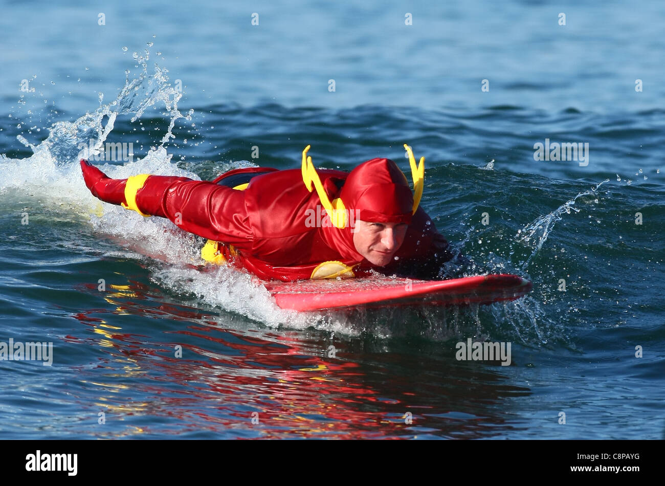 SURFER AS THE THE FLASH BLACKIE'S HALLOWEEN COSTUME SURF CONTEST 2011