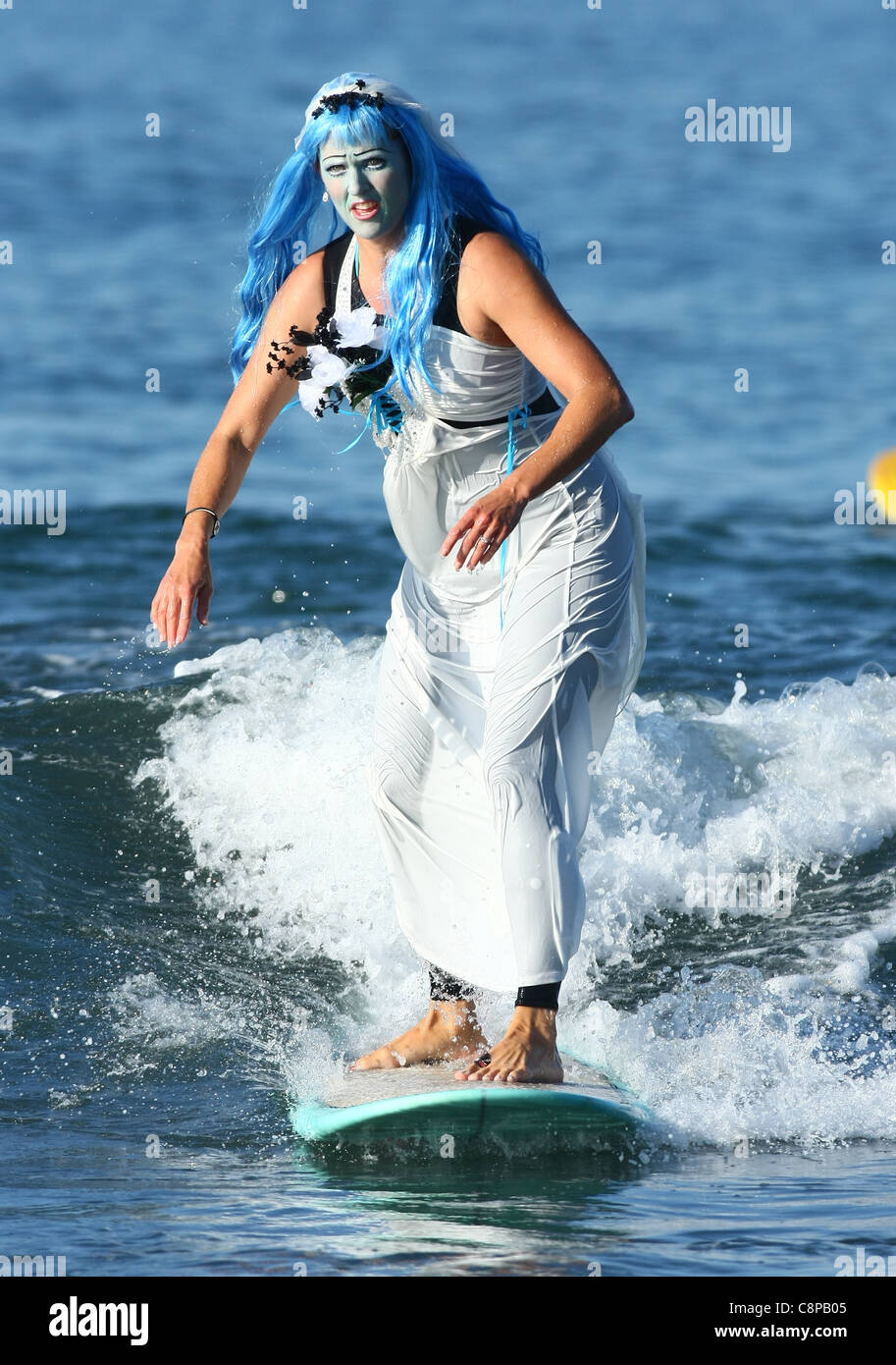 WOMAN SURFER AS BRIDE BLACKIE'S HALLOWEEN COSTUME SURF CONTEST 2011
