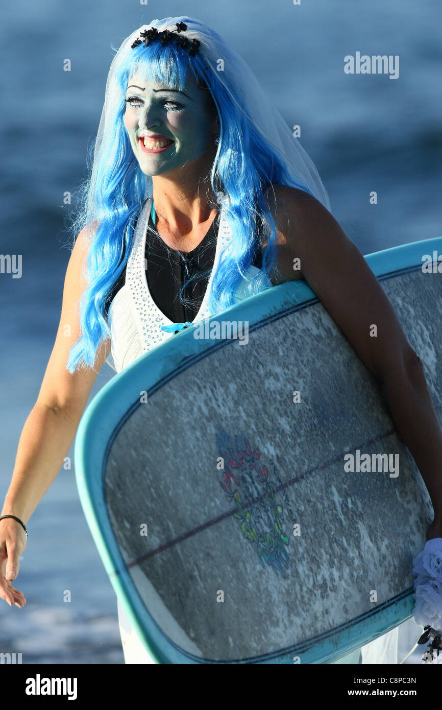 WOMAN SURFER AS BRIDE BLACKIE'S HALLOWEEN COSTUME SURF CONTEST 2011