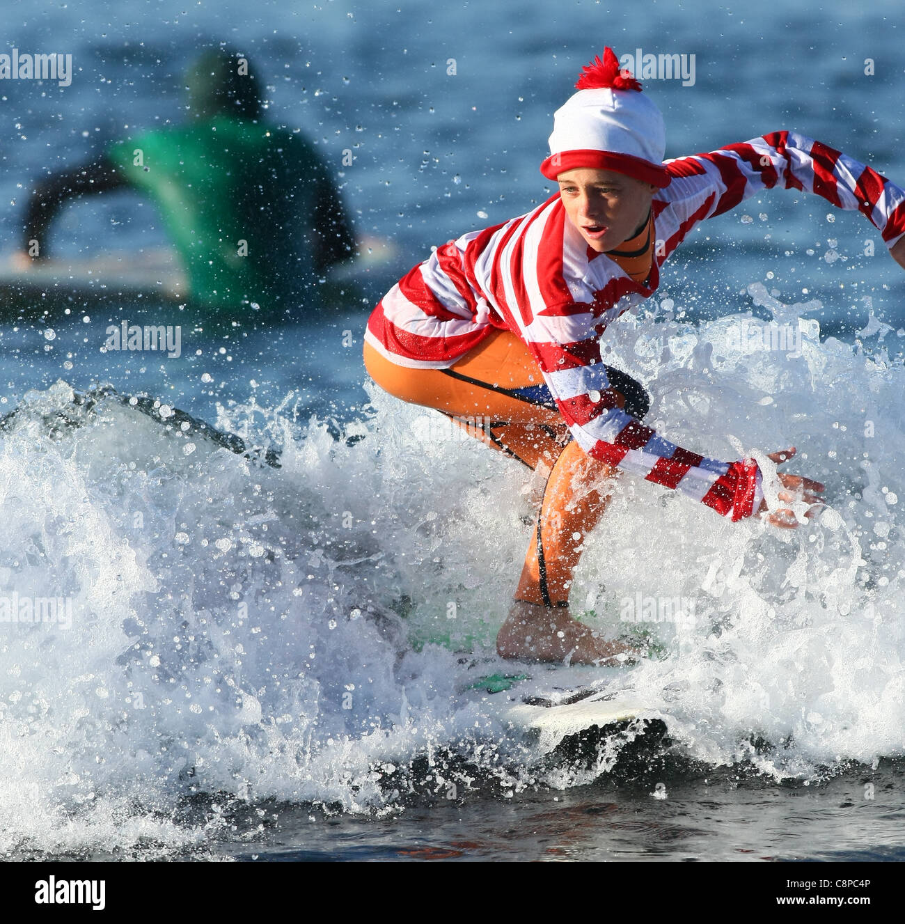 MALE SURFER AS WHERE'S WALLY BLACKIE'S HALLOWEEN COSTUME SURF CONTEST