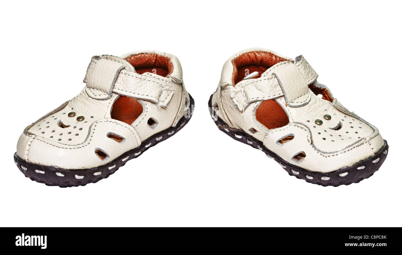 Baby shoes made of genuine leather isolated on white background Stock ...