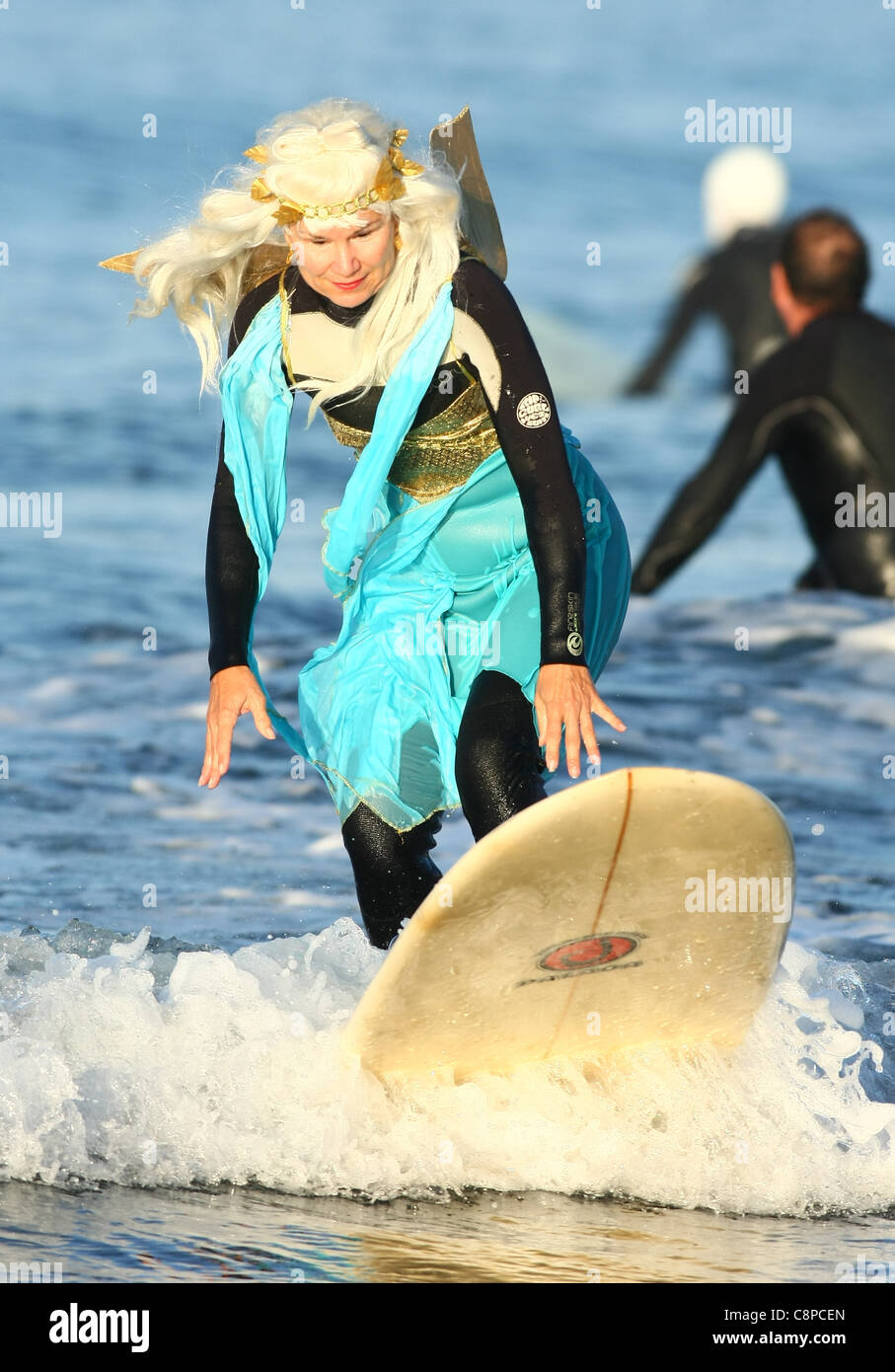 WOMAN SURFER AS MERMAID BLACKIE'S HALLOWEEN COSTUME SURF CONTEST 2011