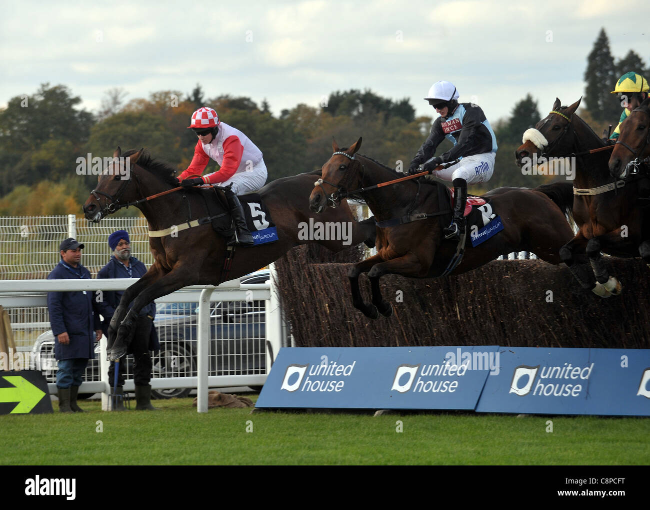 King Edmund ridden by Tom Cannon leads from Baseball Ted ridden by Tom O'Brien in the Byrne Group Handicap Chase at Ascot Racecourse, Ascot, Berkshire -29/10/11 - CREDIT: Martin Dalton/TGSPHOTO Stock Photo