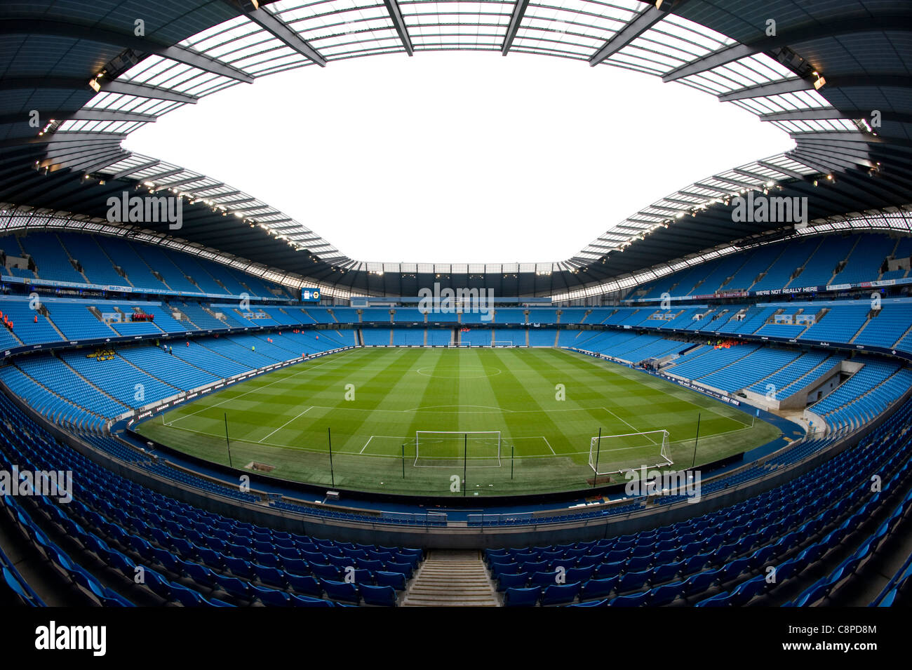The City of Manchester Stadium, also known as the Etihad Stadium or Eastlands, the home ground of Manchester City Football Club Stock Photo