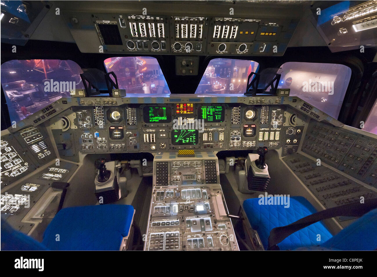 Mock up of the flight deck of the Space Shuttle Orbiter Vehicle, Houston Space Center museum, Houston, Texas, USA Stock Photo