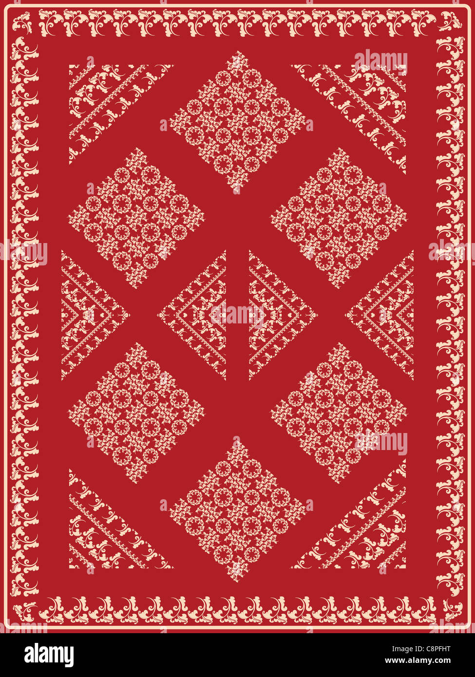Ornamental rug design with stylized plant motif Stock Photo