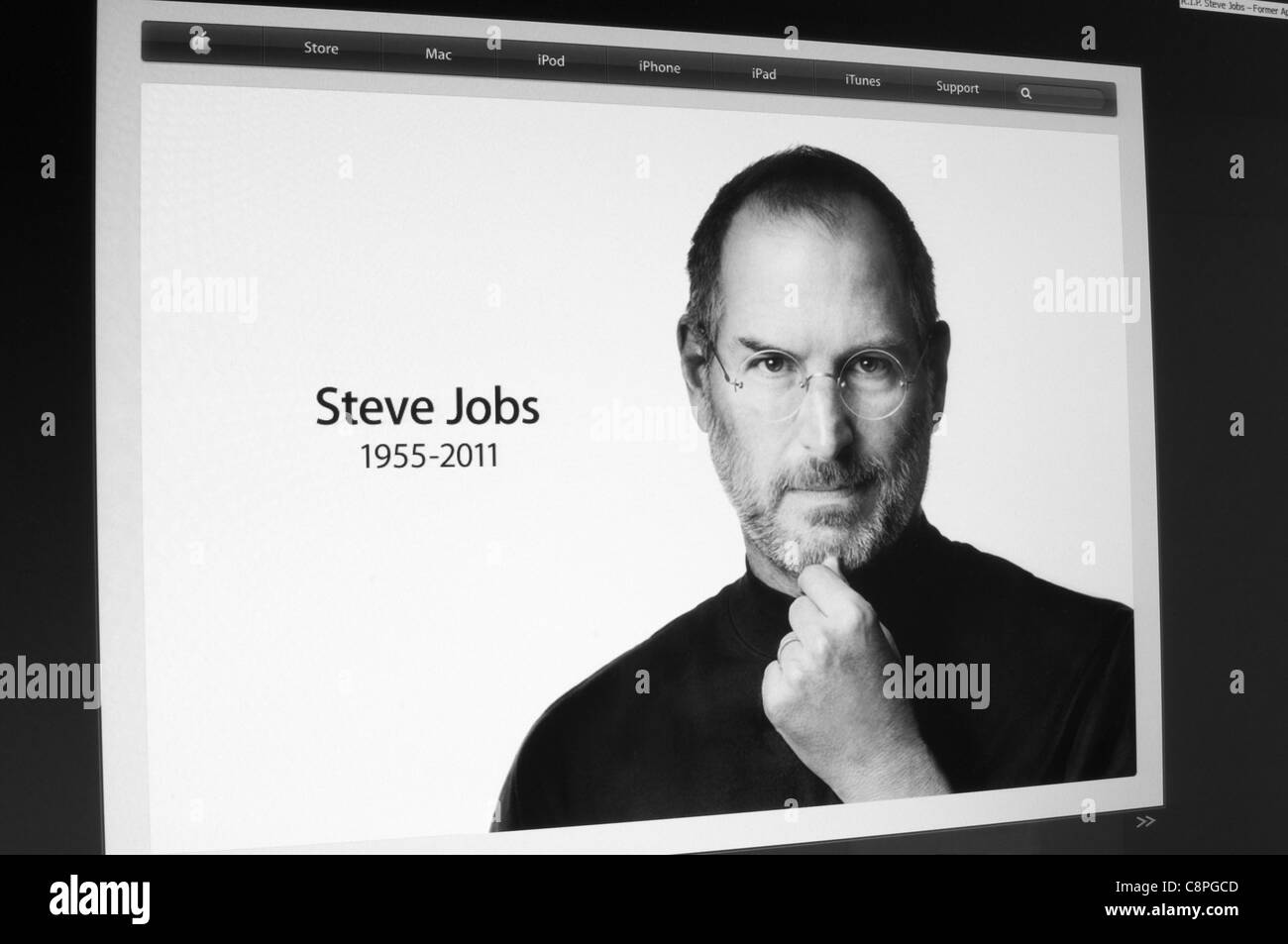 Display showing the image of Steve Jobs, photo posted on the