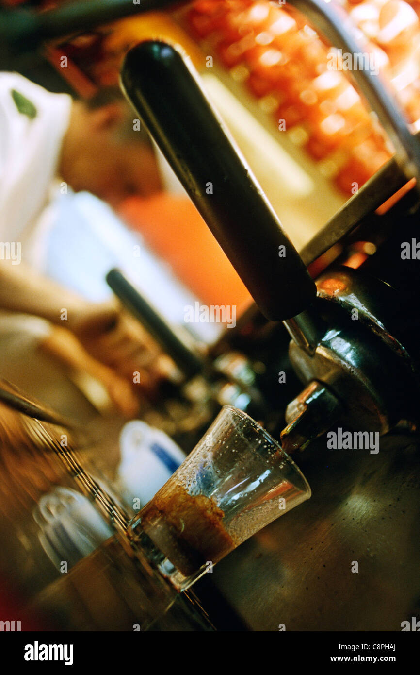 Naples. Italy. Making espresso coffee at Bar Mexico. Stock Photo