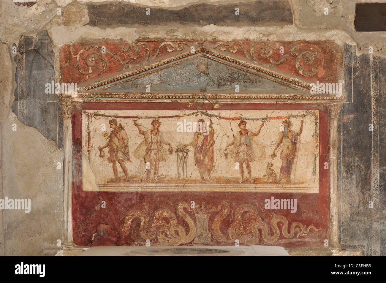 Pompei. Italy. Fresco in the Thermopolium di / of Lucius Vetutius Placidus, Pompeii archaeological site. Stock Photo