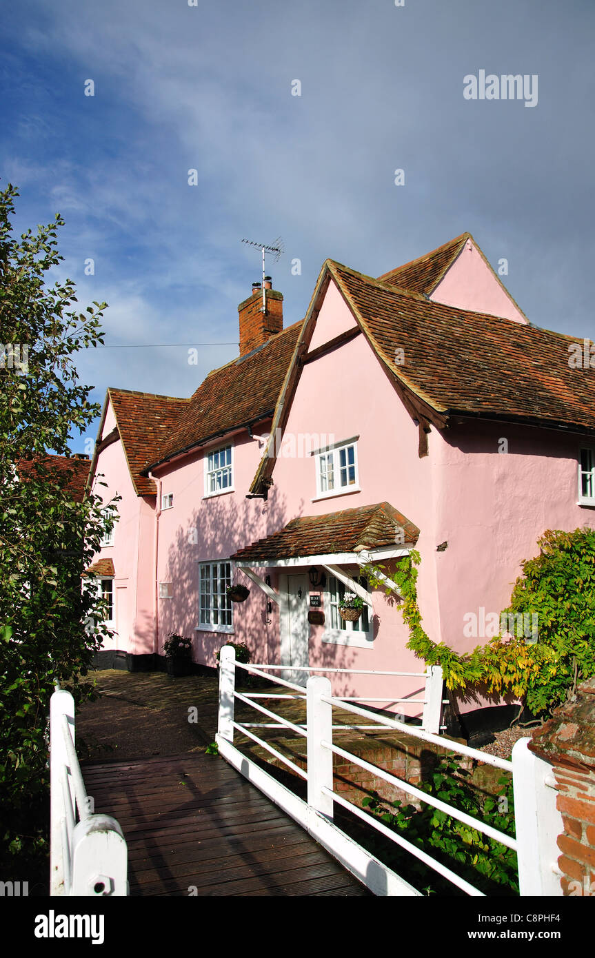 Footbridge across ford, The Street, Kersey, Suffolk, England, United
