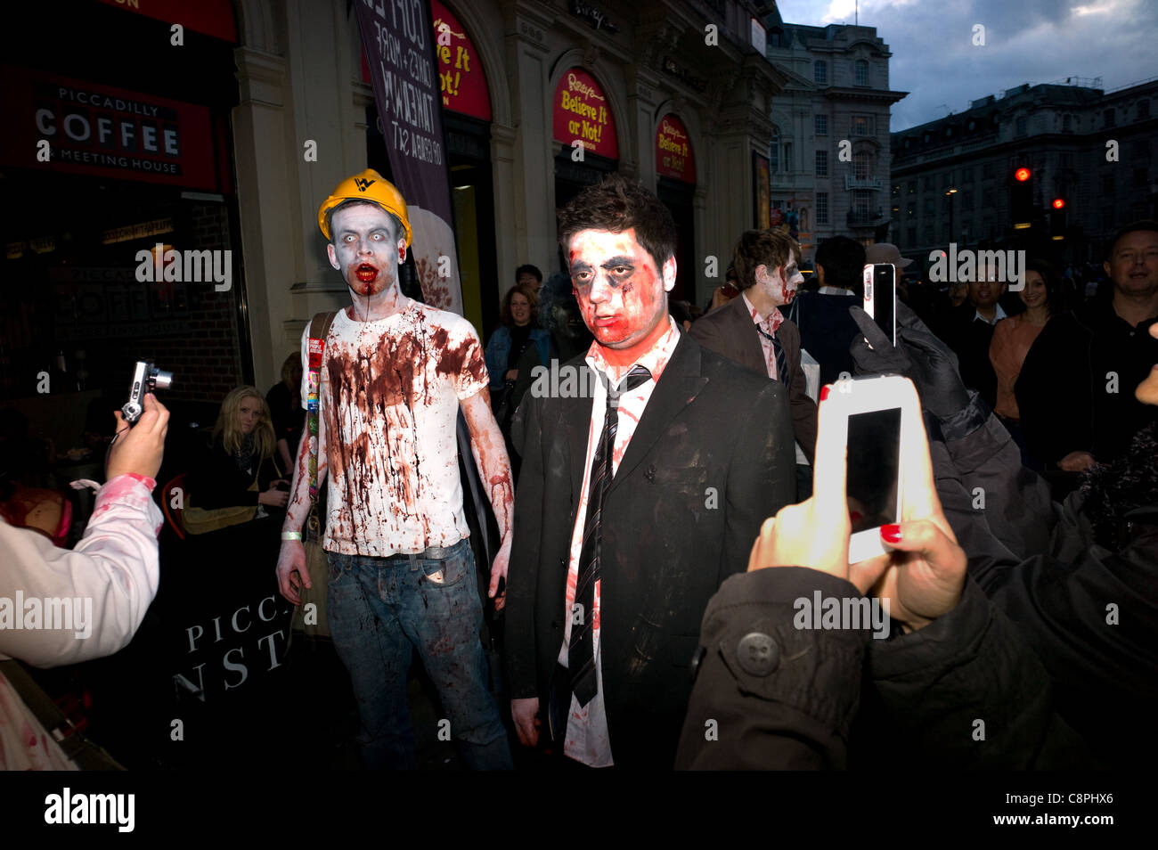 Zombie Walk and pub crawl for Halloween Piccadilly Circus London 2011. Stock Photo
