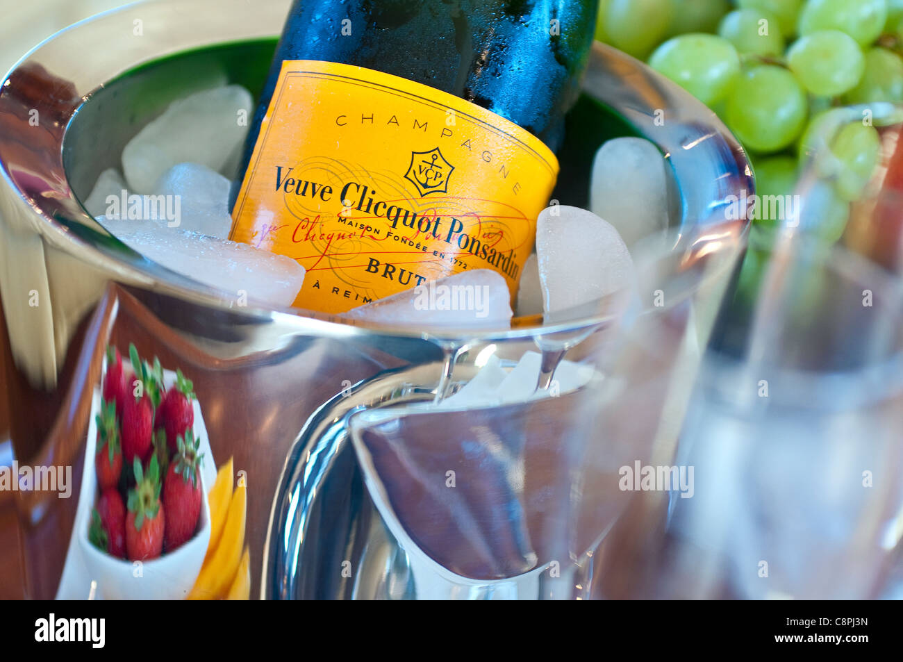Champagne in ice bucket Stock Photo
