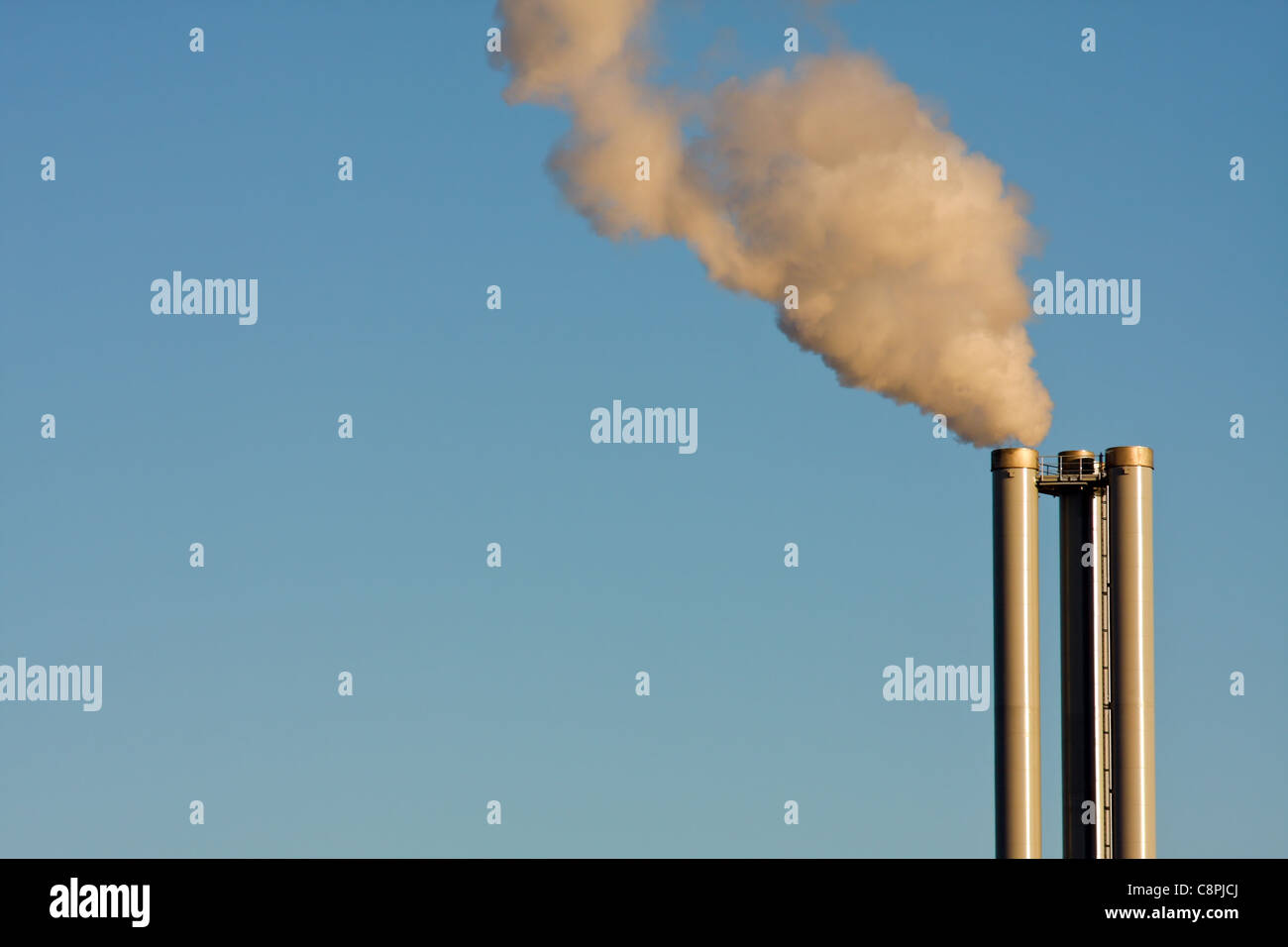 View of smoke stacks. Stock Photo