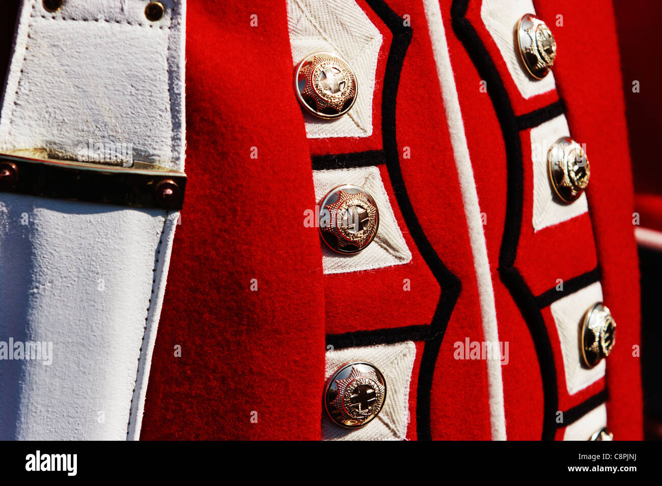 Closeup of the buttons on the Foot Guard's jacket, London. Stock Photo