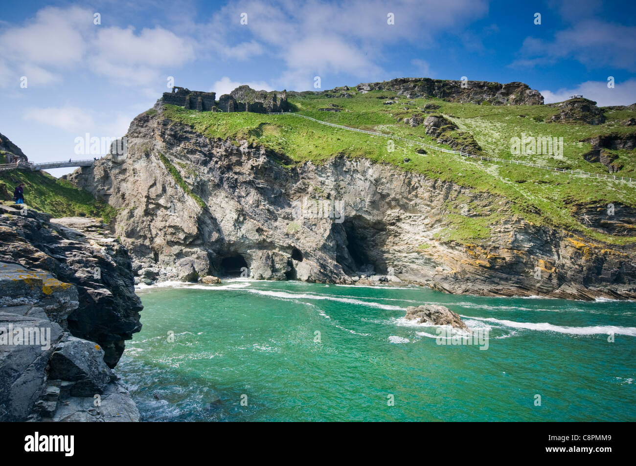 The rugged cliffs and castle at Tintagel in Cornwall, England, UK