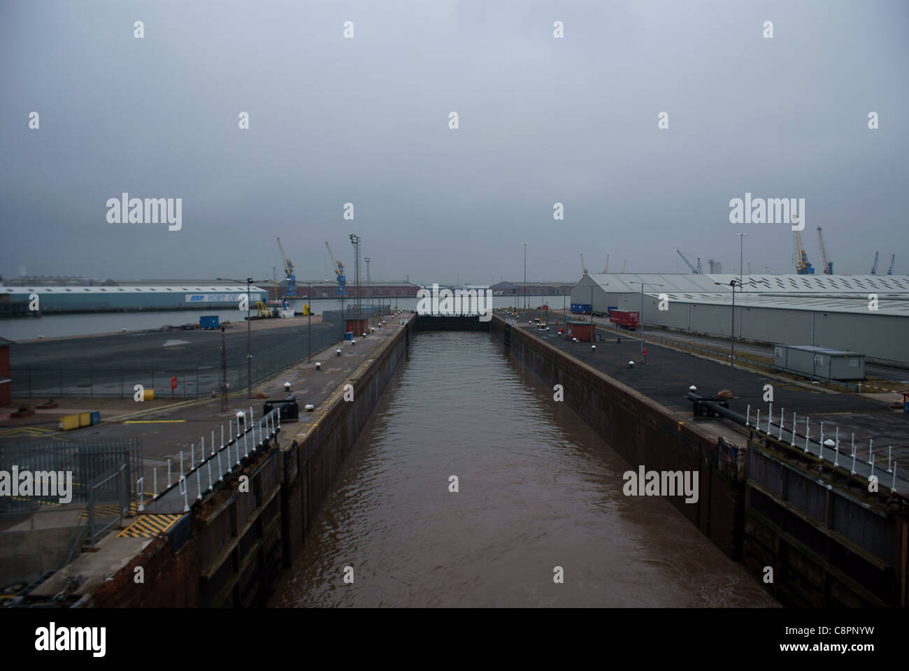 Entrance to the King George Dock at Hull docks Stock Photo