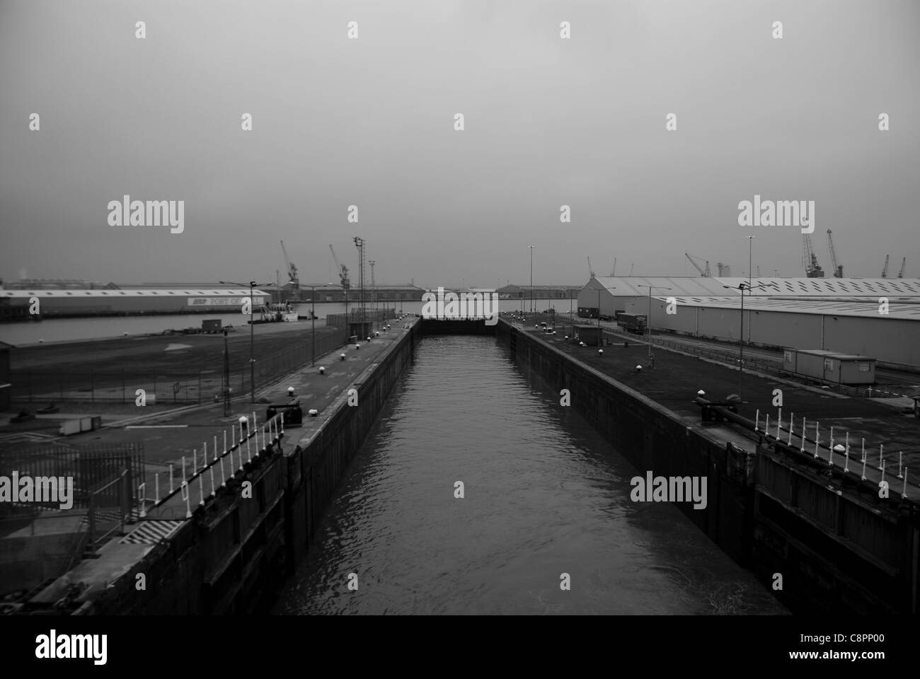Entrance to the King George Dock at Hull docks Stock Photo