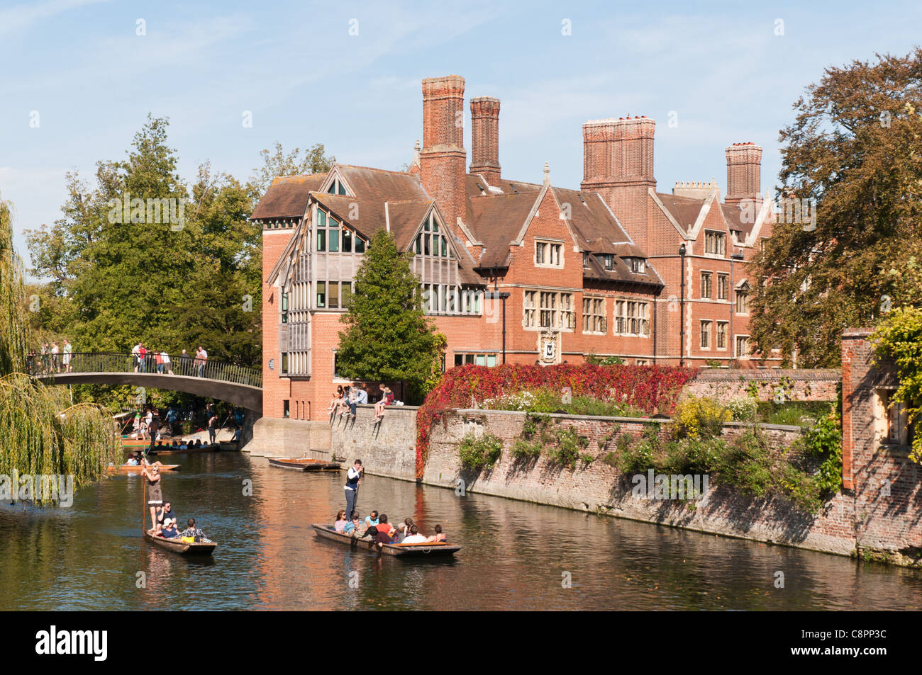 People enjoying the River Cam in Cambridge on a hot October's day. Stock Photo