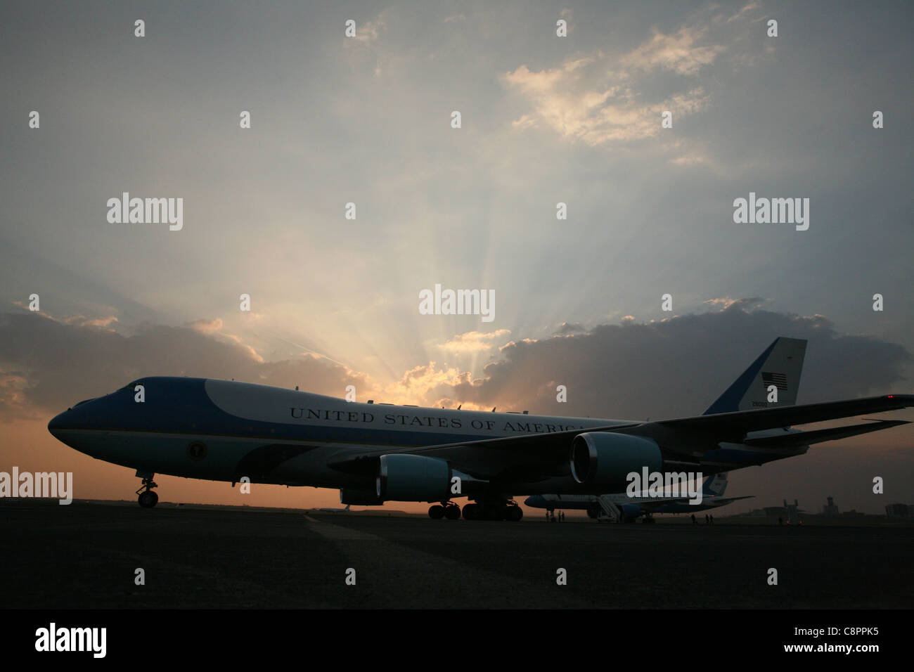 Air Force One aircraft at the Ruzyne Airport in Prague, Czech Republic on 4 April 2009. Stock Photo
