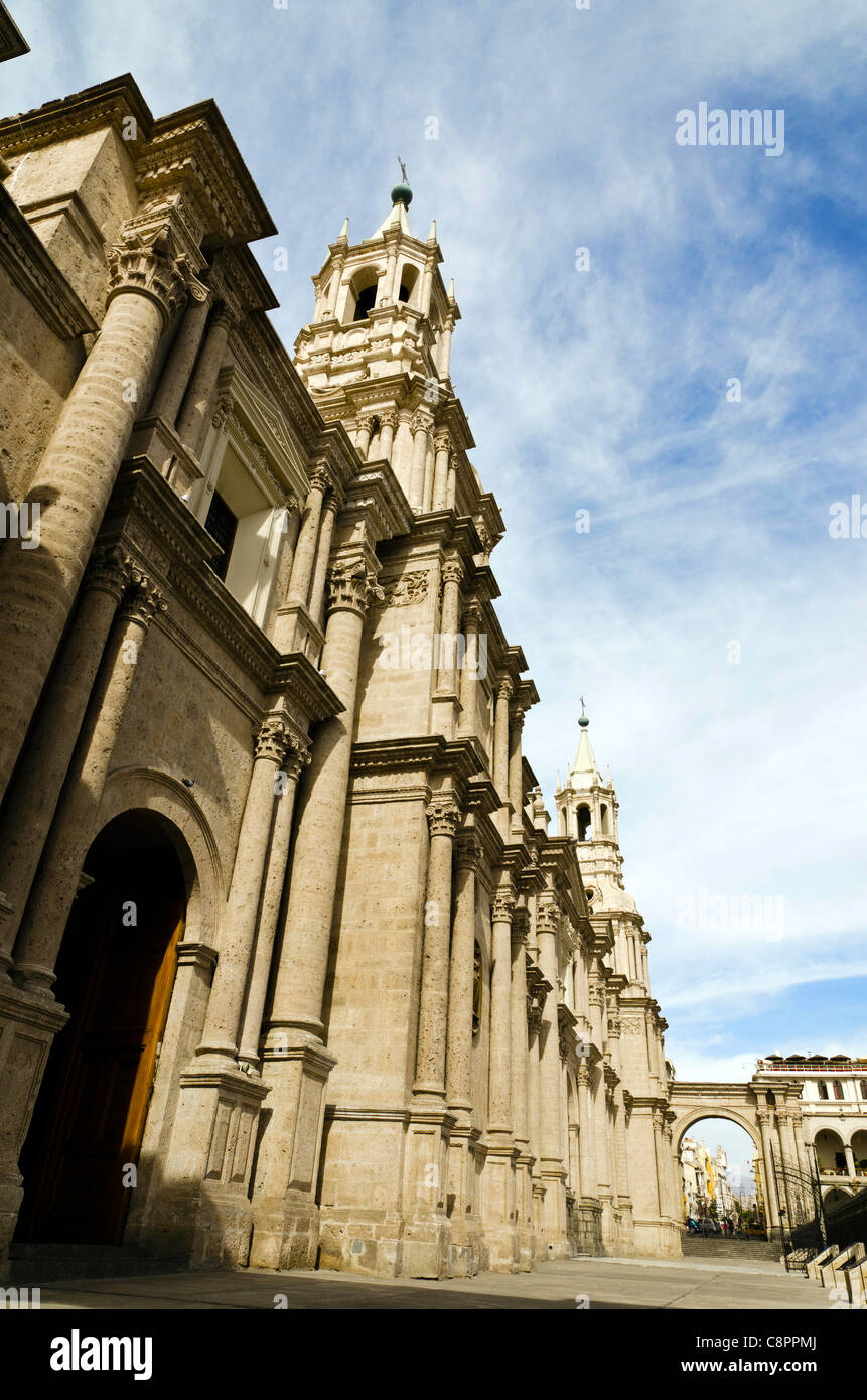 The Basilica Cathedral of Arequipa Plaza de Armas Arequipa Peru Stock Photo