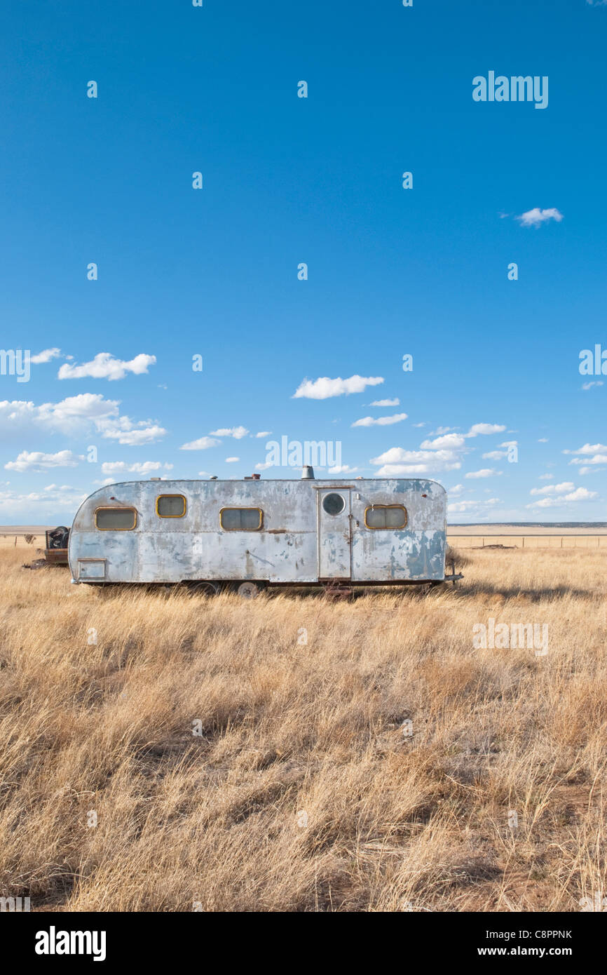 A lone trailer braces against the harsh New Mexico winds. Stock Photo