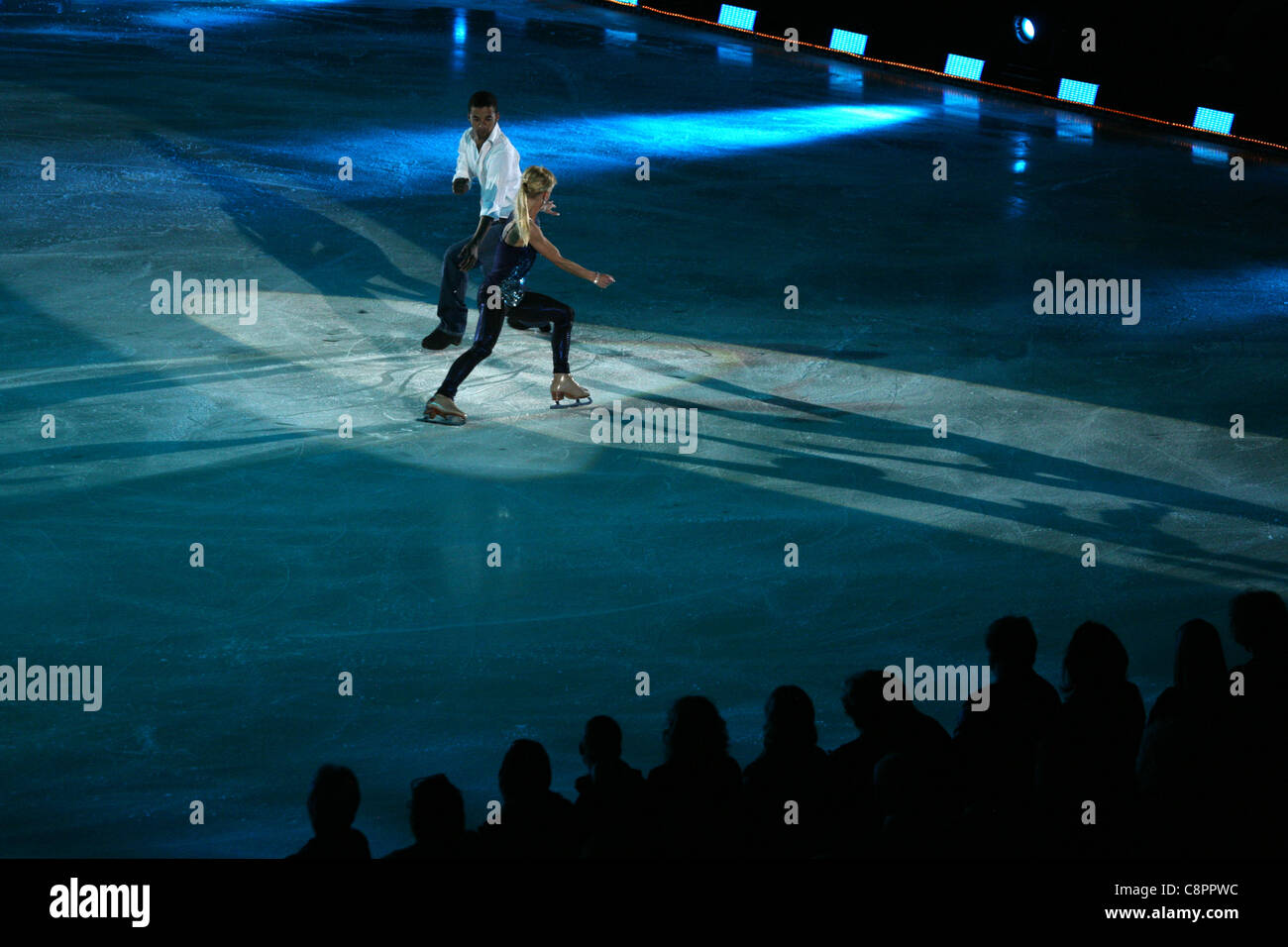 German pair skaters Robin Szolkowy and Aliona Savchenko. Ice show Kings of the Ice in Prague, Czech Republic on 9 April 2009. Stock Photo