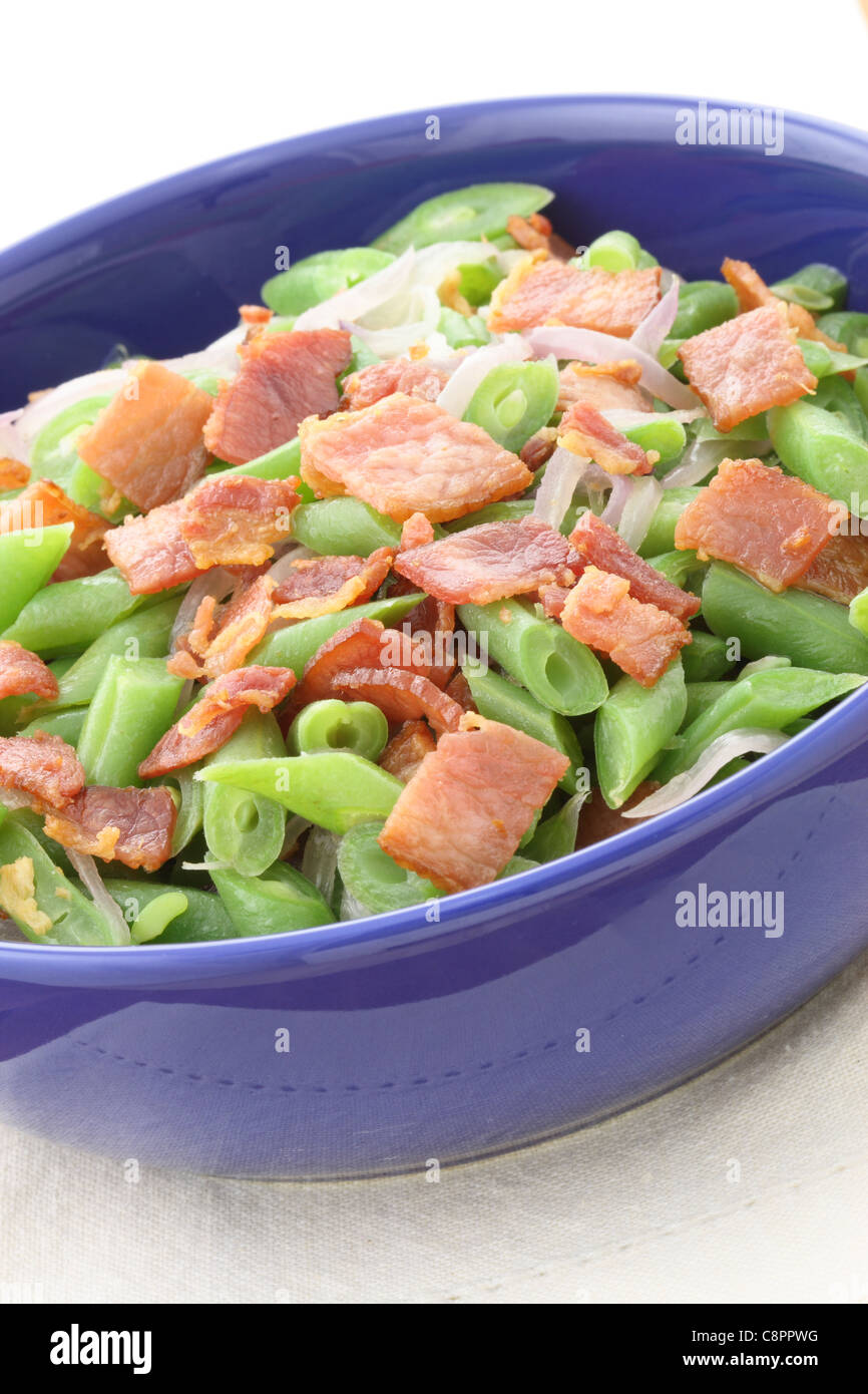 A holiday green bean casserole recipe, made with green beans, bacon or pancetta and sauteed