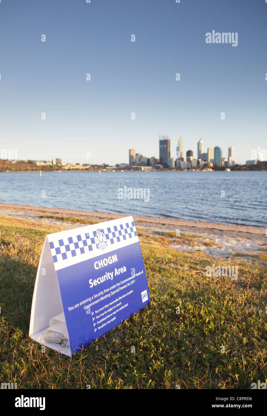 CHOGM Security Area Police sign Stock Photo
