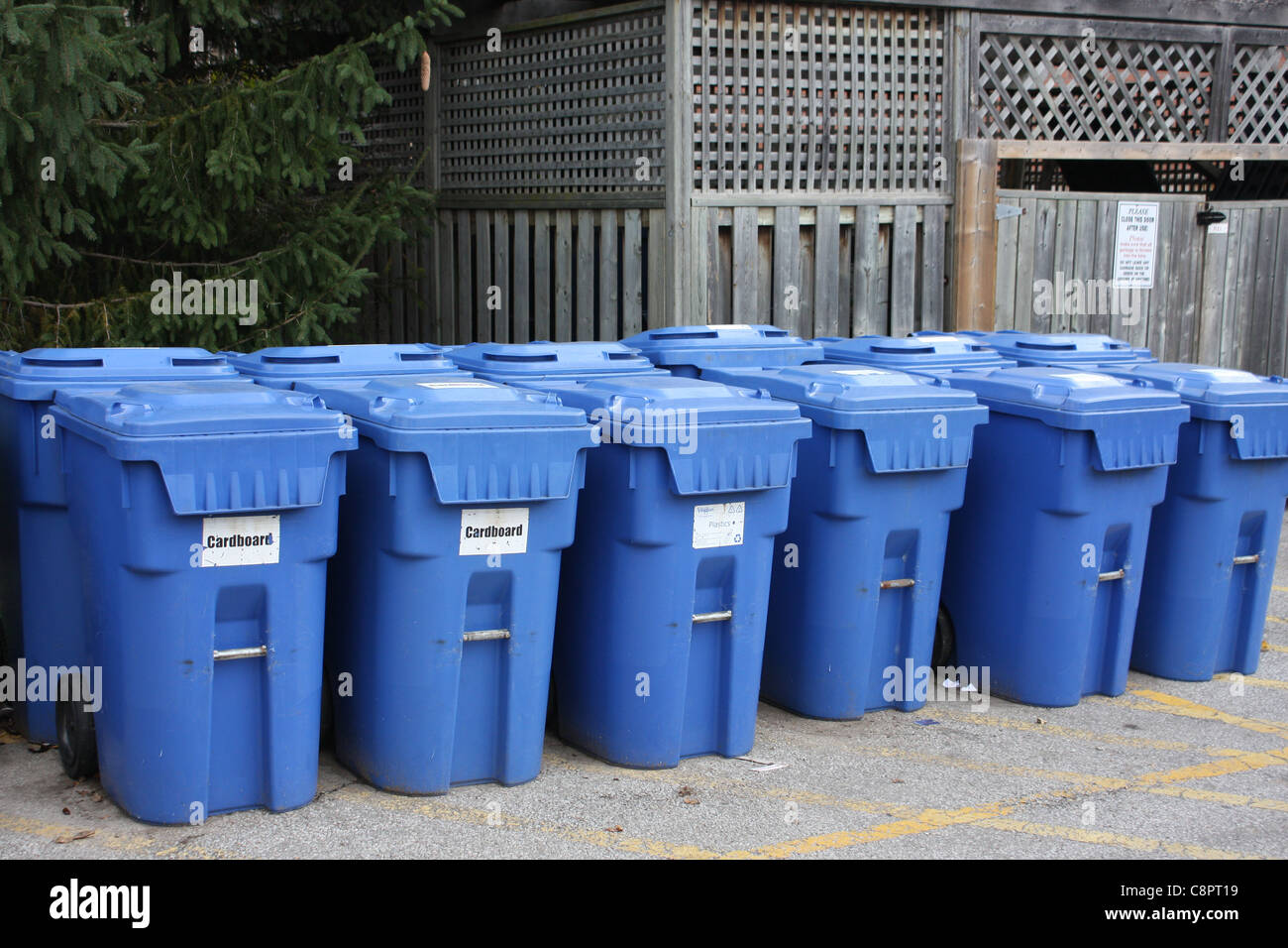 blue recycling bins Stock Photo