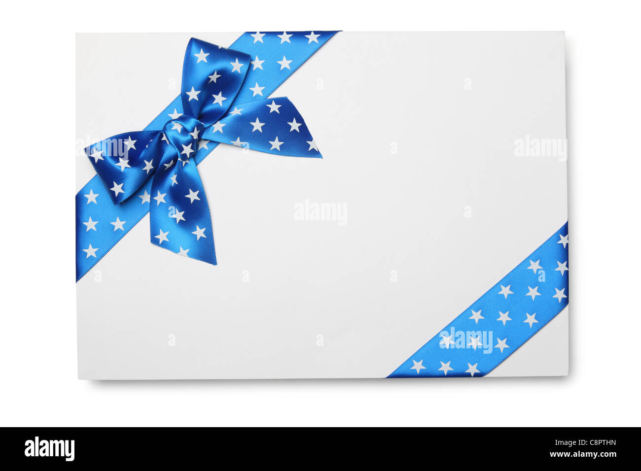 Blank card with blue ribbon bow Stock Photo