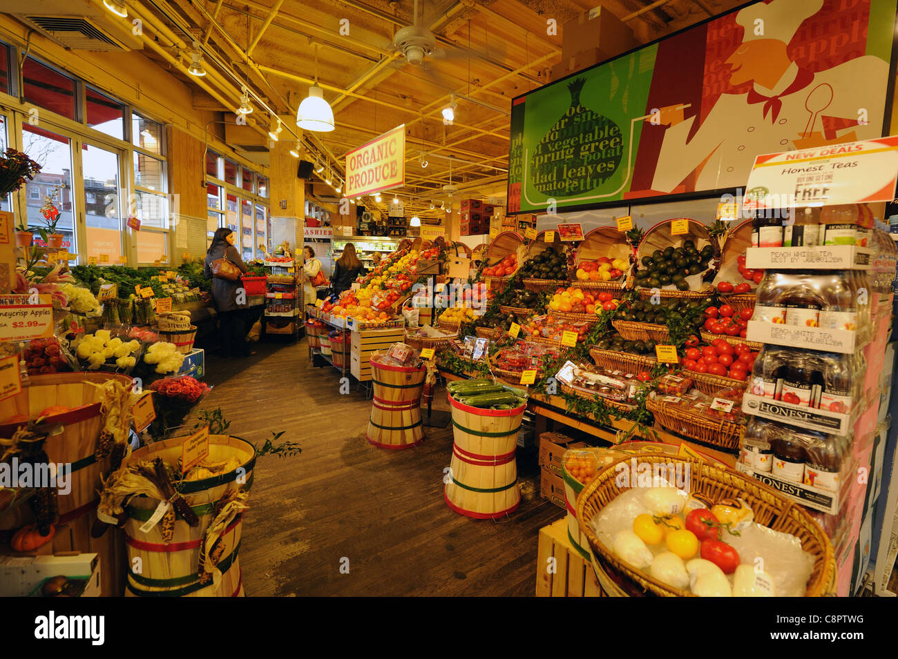 The produce section of a grocery store in Manhattan's Greenwich Village. Stock Photo
