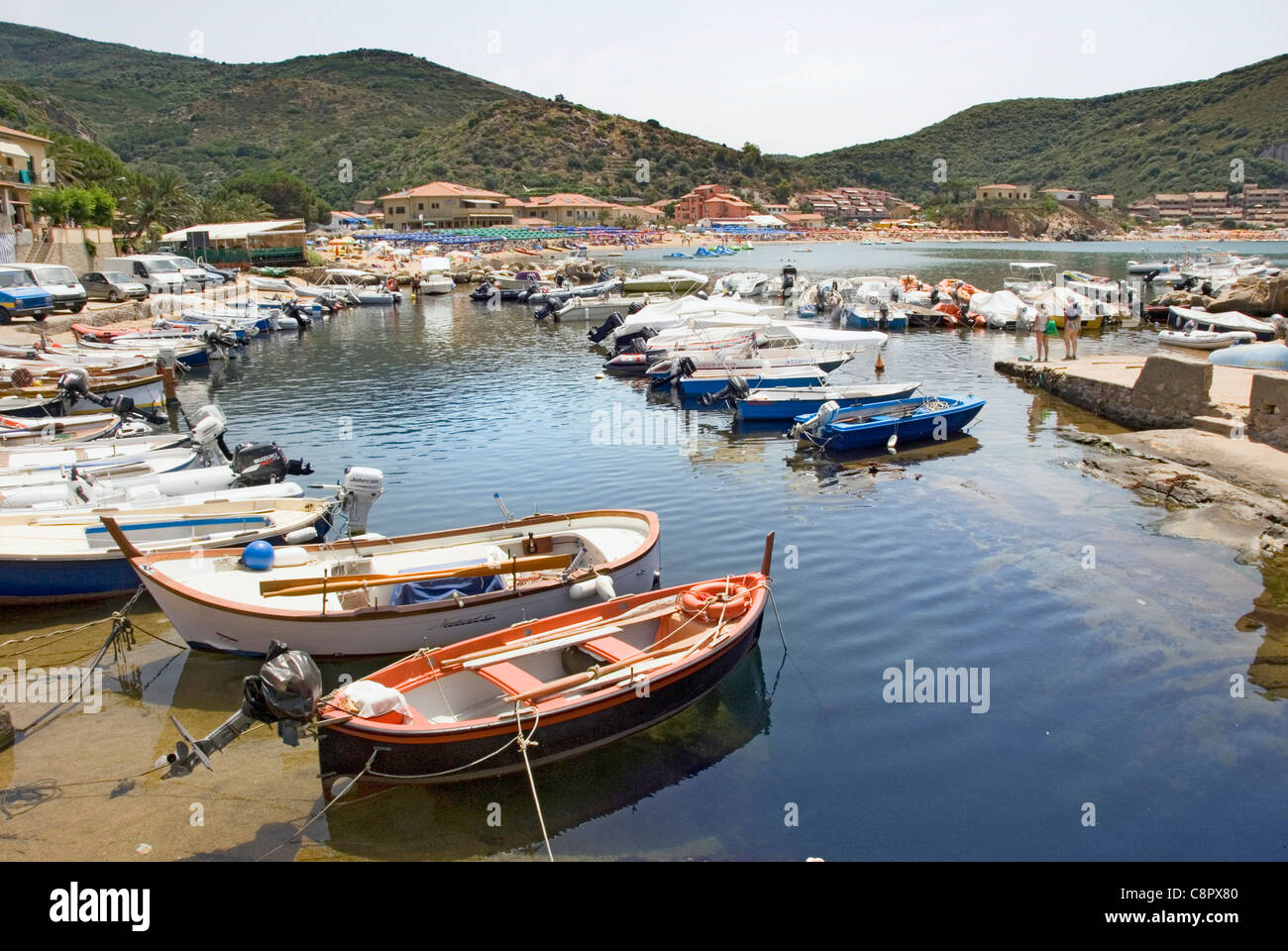 Italy, Isola del Giglio, Giglio Campese, moored boats Stock Photo