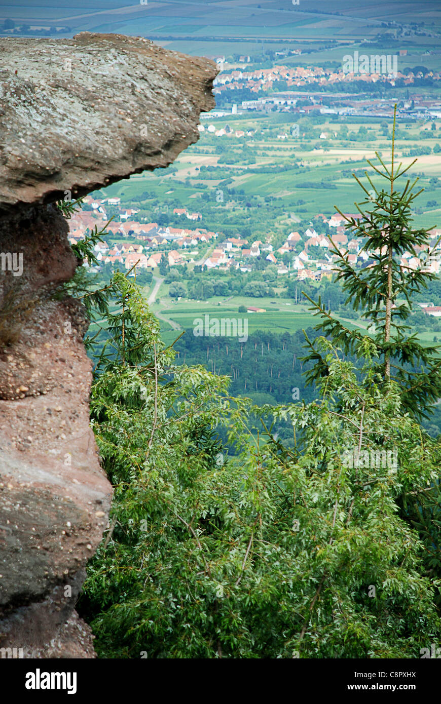 France, Alsace, Mont Sainte Odile, view from the mountain over the villages below Stock Photo