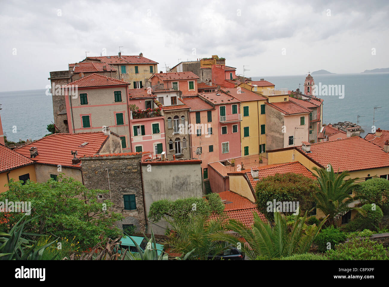 Italy, Liguria, Tellaro, view of village on the Ligurian coast Stock Photo