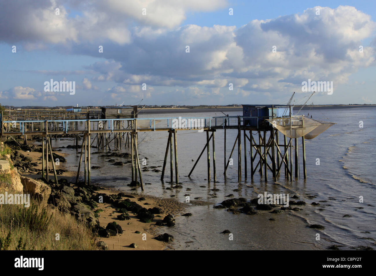 Fishing piers near Port des Barques Charente Maritime Stock Photo