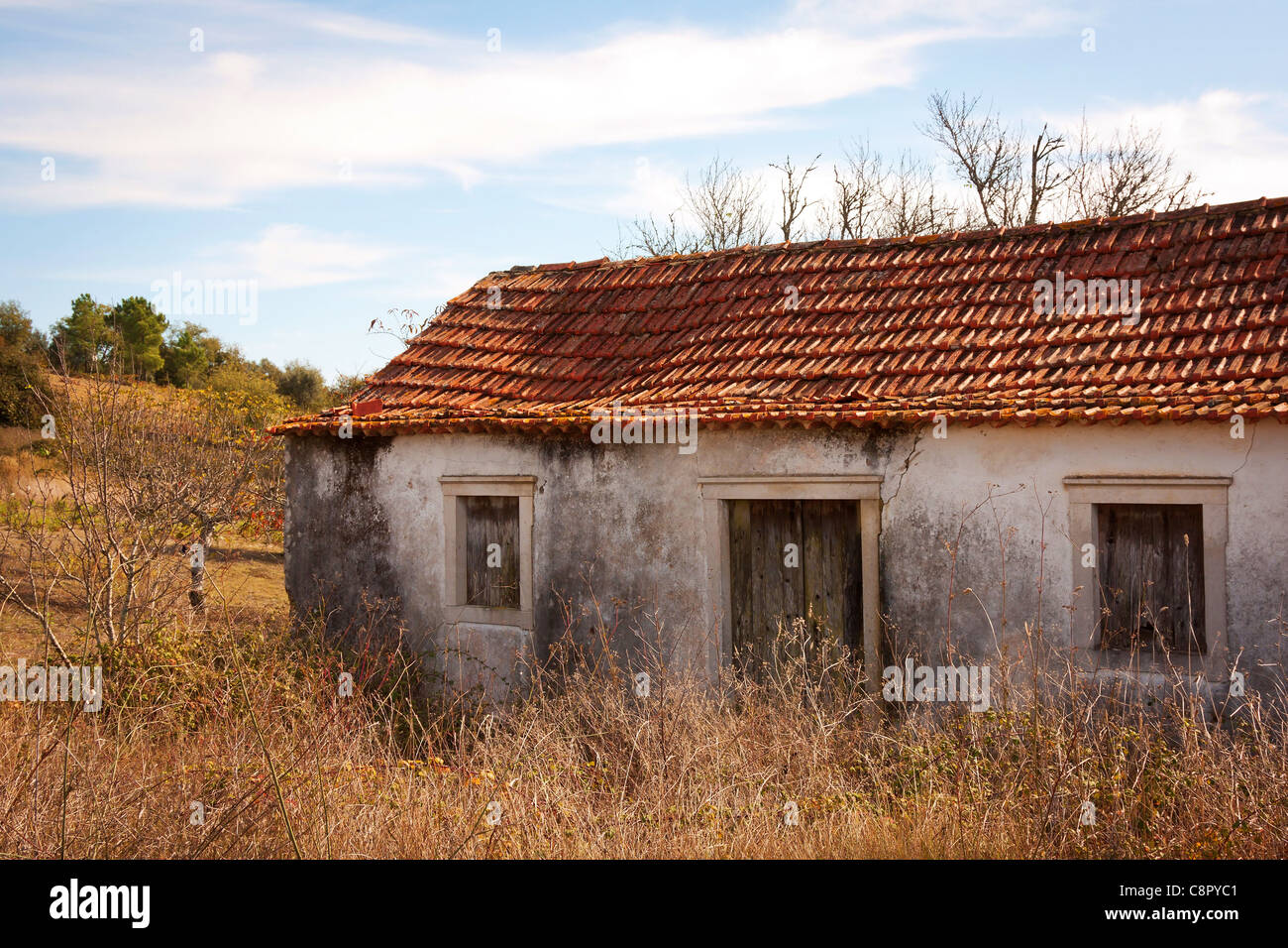 Facade of abandoned rural house in a farm Stock Photo - Alamy